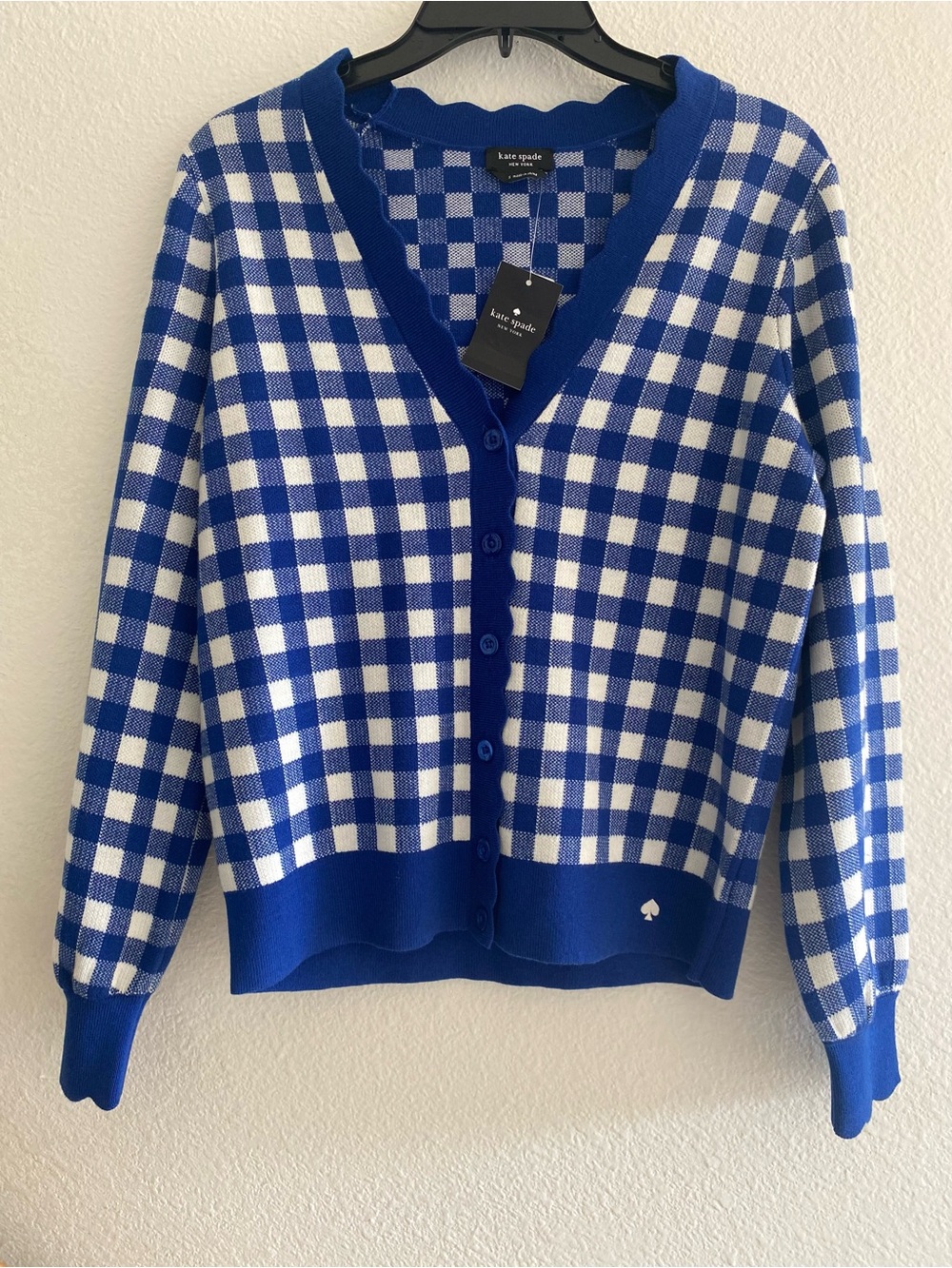 kate spade Blue & White Gingham Button-Front V-Neck Cardigan